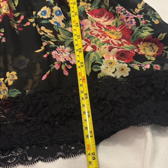 NY Collection Black dark Floral sheer Lace Blouse top SZ XL side zip boho v neck - Picture 6 of 12